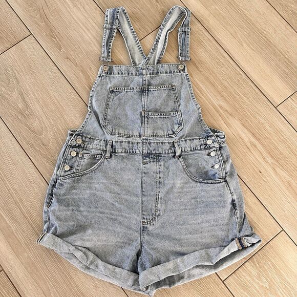 We The Free Ziggy Shortalls Size XL Denim Overalls Blue Free People Shorts - Picture 3 of 8
